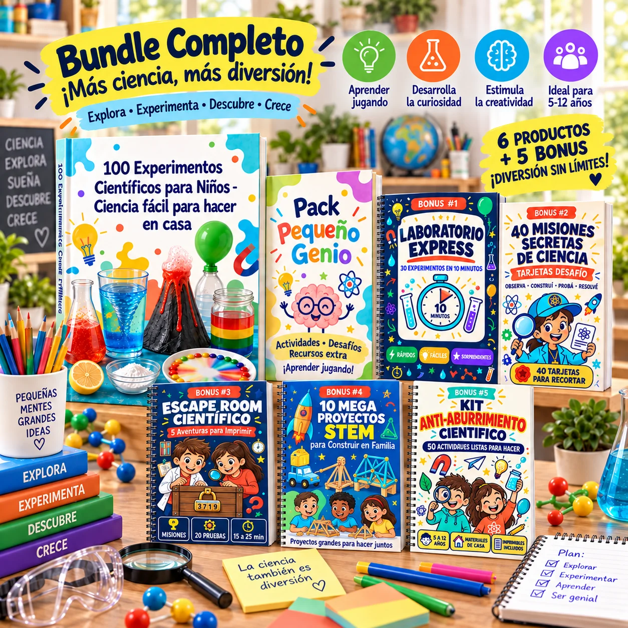 Plan Completo — 100 Experimentos + 5 bonus + Pack Pequeño Genio