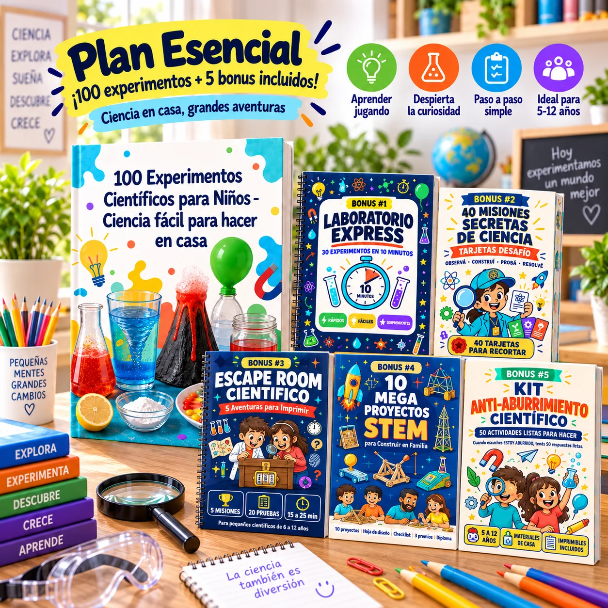 Plan Esencial — 100 Experimentos Científicos + 5 bonus