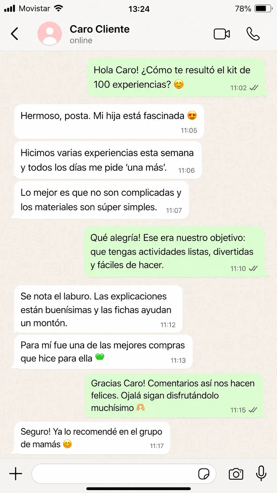 Conversación de cliente sobre el kit de experimentos científicos